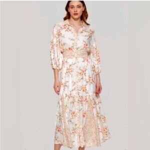 dex Floral White and Orange Women's Dress maxi long